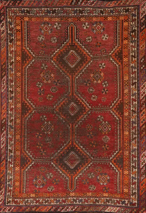 Pre-1900 Vegetable Dye Qashqai Persian Area Rug 5x8