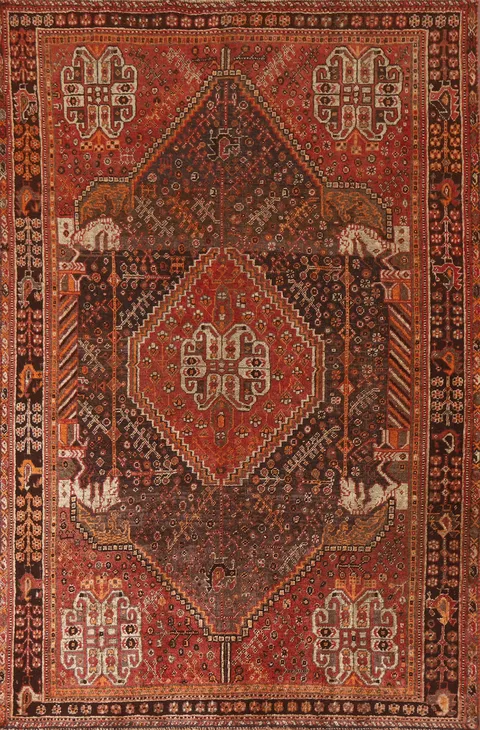 Antique Vegetable Dye Shiraz Persian Area Rug 5x8
