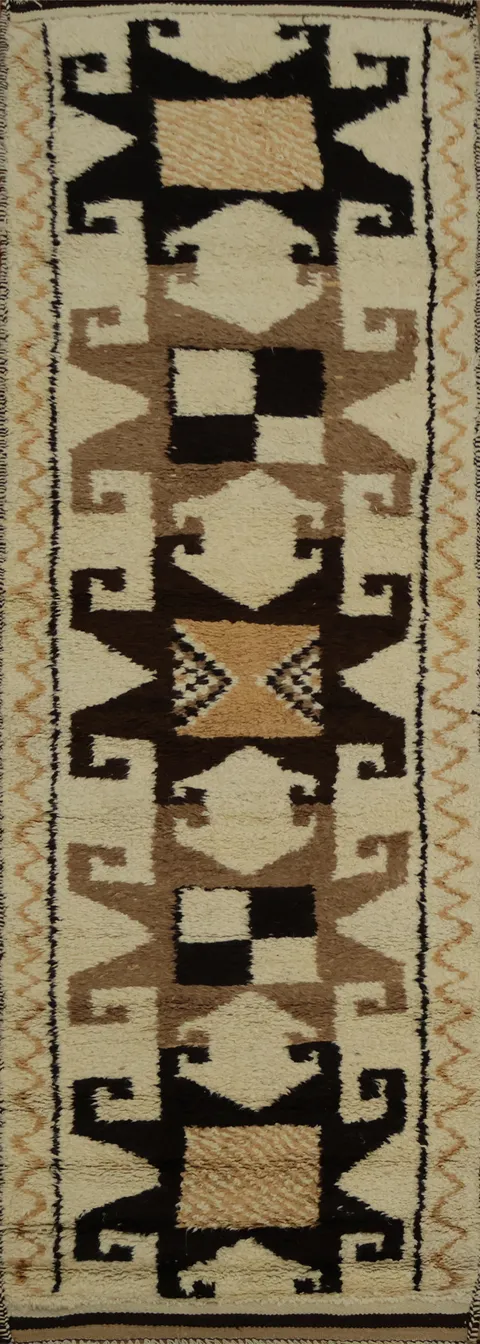 Vegetable Dye Kurdish Wool Turkish Runner Rug 3x11