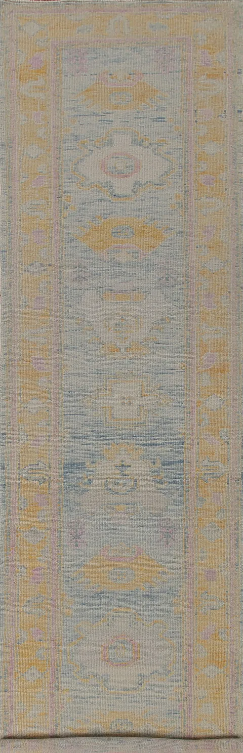 Vegetable Dye Oushak Turkish Runner Rug 3x14