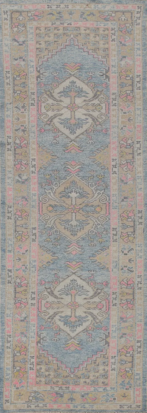 Vegetable Dye Oushak Turkish Runner Rug 3x11