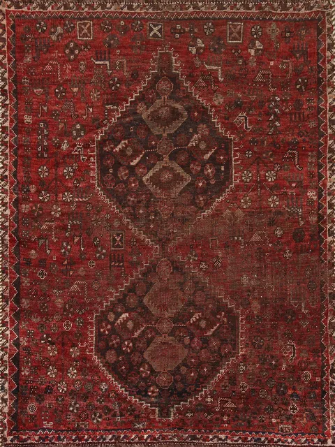 Pre-1900 Antique Qashqai Persian Rug 4x5