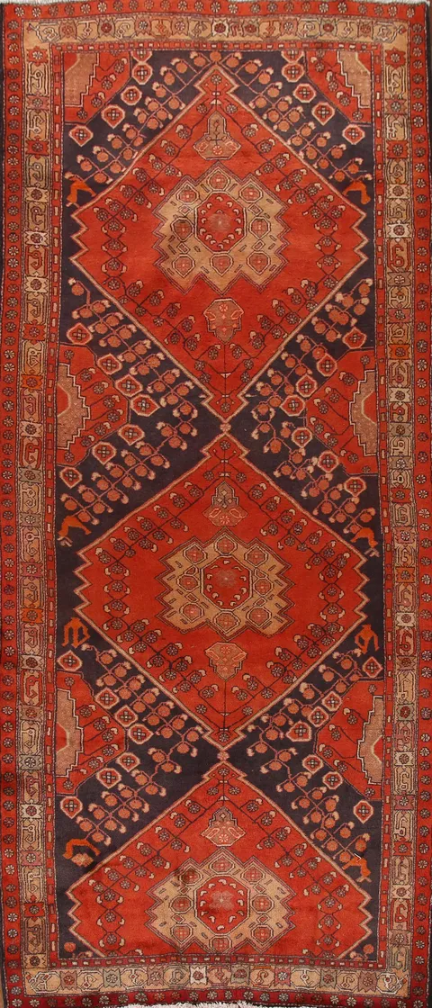 Vintage Geometric Zanjan Persian Wool Rug 5x13