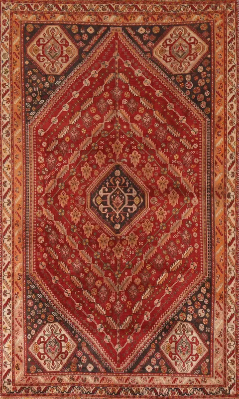 Vintage Wool Shiraz Kashkoli Persian Area Rug 5x8