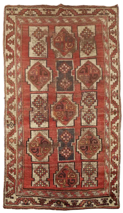Classic Vintage Handmade Rug Featuring Geometric Tribal Designs 4x7
