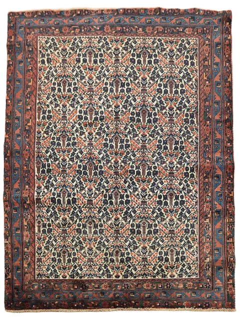 Vegetable Dye Ivory All-Over Bakhtiari Persian Rug 5'x7'