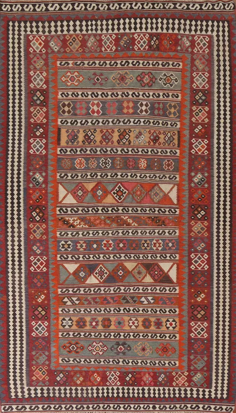 Tribal Wool Kilim Qashqai Persian Area Rug 5x10