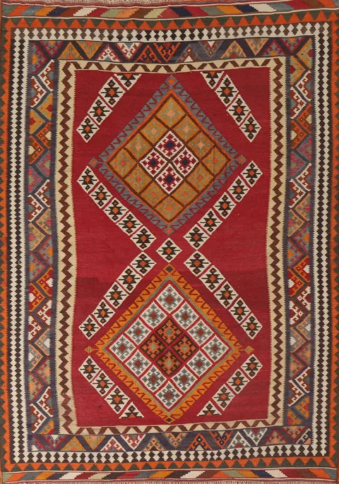Vegetable Dye Kilim Qashqai Persian Area Rug 5x8