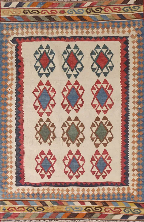Vegetable Dye Kilim Qashqai Persian Rug 4x7