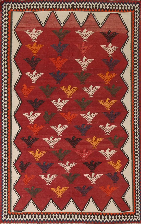 Animal Pictorial Kilim Qashqai Persian Rug 5x7