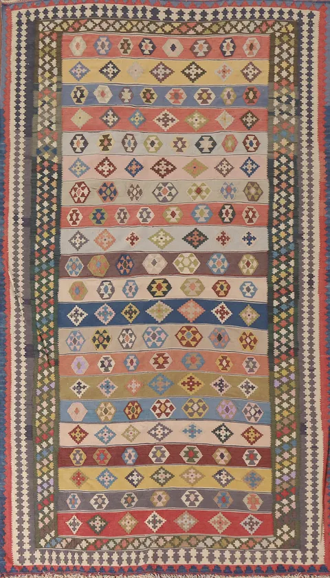 Vegetable Dye Kilim Qashqai Persian Area Rug 5x10