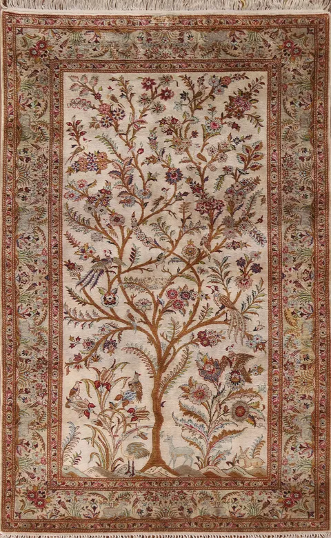 Antique 100% Silk Kashan Persian Area Rug 5x8