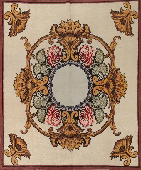 Vintage Wool Aubusson Oriental Rug 8x9