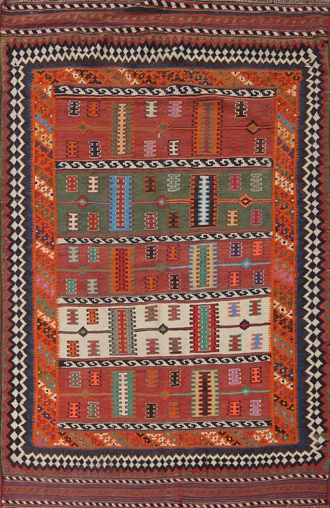 Masterpiece Vegetable Dye Kilim Qashqai Persian Rug 5x9