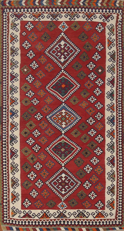 Vegetable Dye Kilim Qashqai Persian Runner Rug 4x9