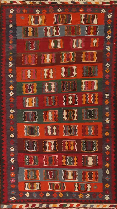 Masterpiece Vegetable Dye Kilim Qashqai Persian Rug 5x10