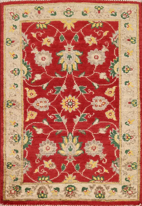 Floral Red Handmade Kazak Wool Rug 2x3
