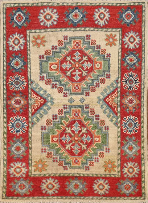 Geometric Wool Kazak Oriental Foyer Rug 2x3