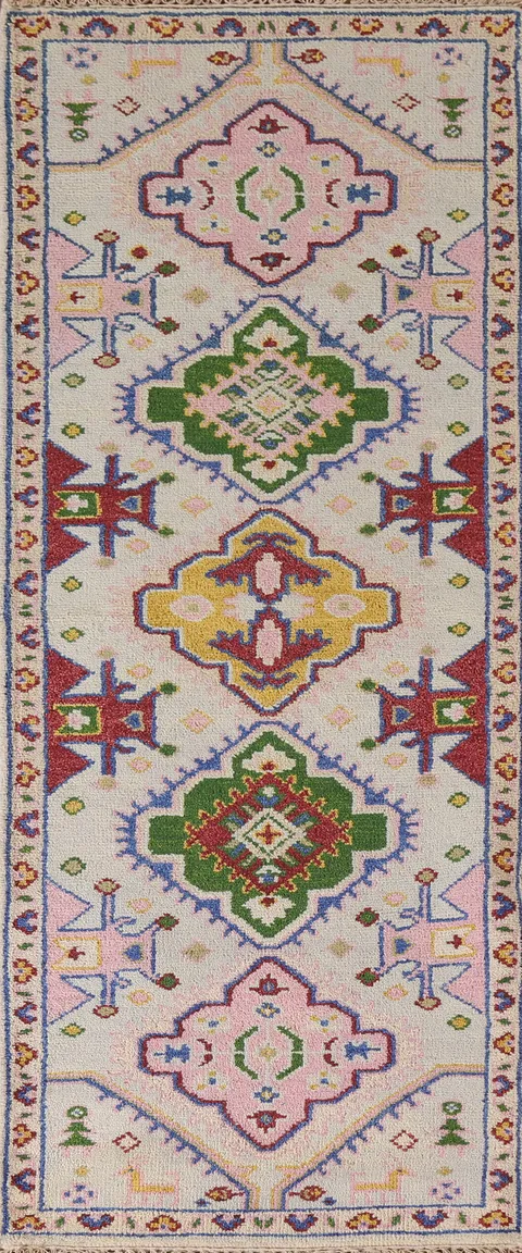 Tribal Geometric Kazak Indian Runner Rug 3x8