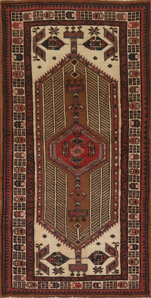 Brown Geometric Ardebil Persian Runner Rug 3x7