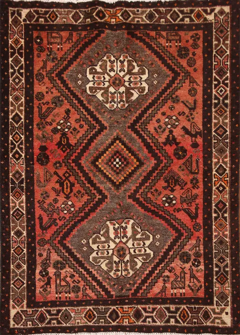 Tribal Geometric Hamedan Persian Rug 4x5