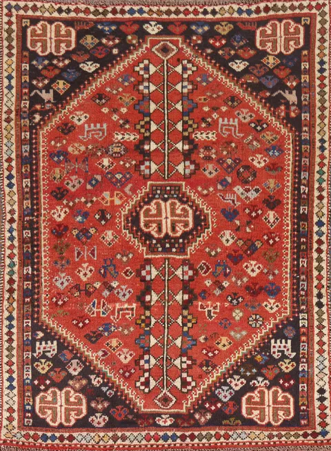 Vintage Wool Qashqai Persian Rug 4x5