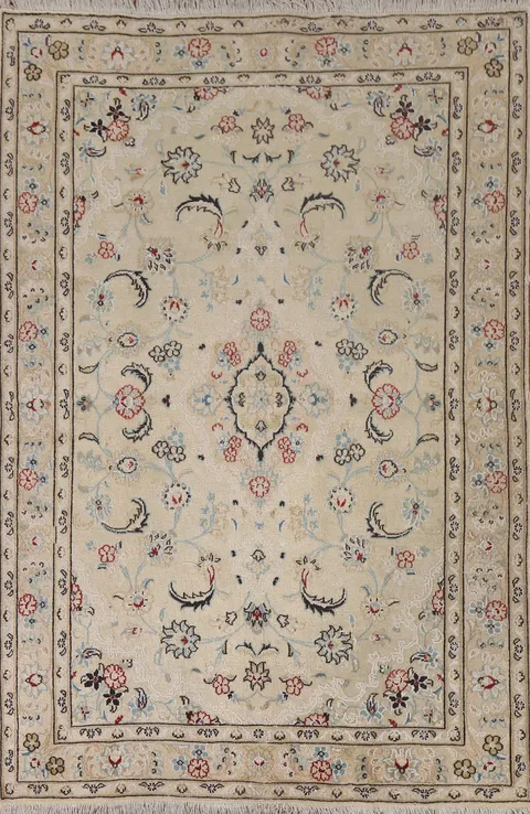 Vintage Floral Nain Persian Rug 4x6