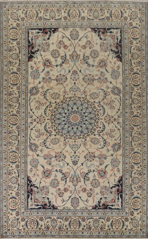 Silk & Wool Handmade Nain Persian Area Rug 7x10
