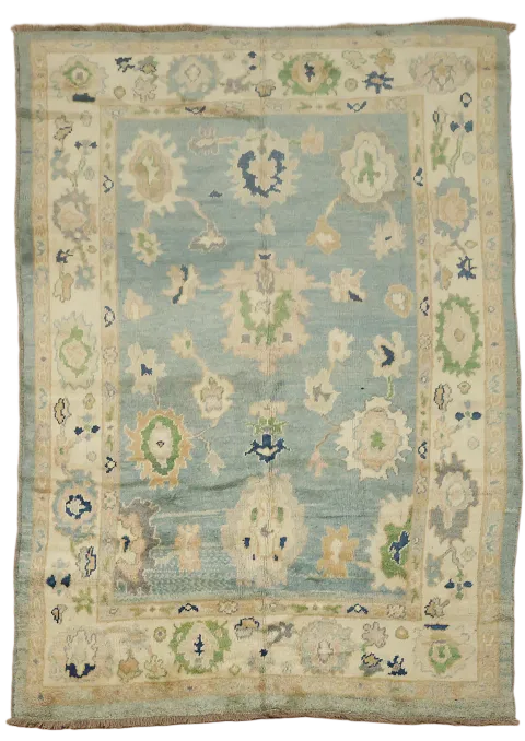 Antique-inspired blue Oushak Turkish Room Size Rug 6x9 ft
