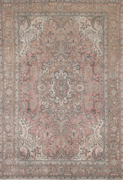 Vintage Pink Tabriz Persian Area Rug 6x9