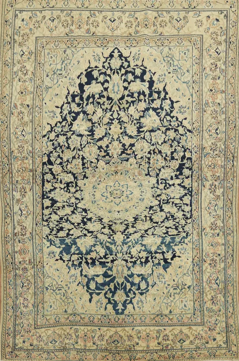 Vintage Blue Nain Toodeshk Persian Rug 4x6