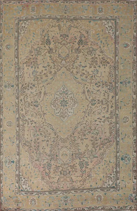 Vintage Floral Tabriz Persian Area Rug 7x10