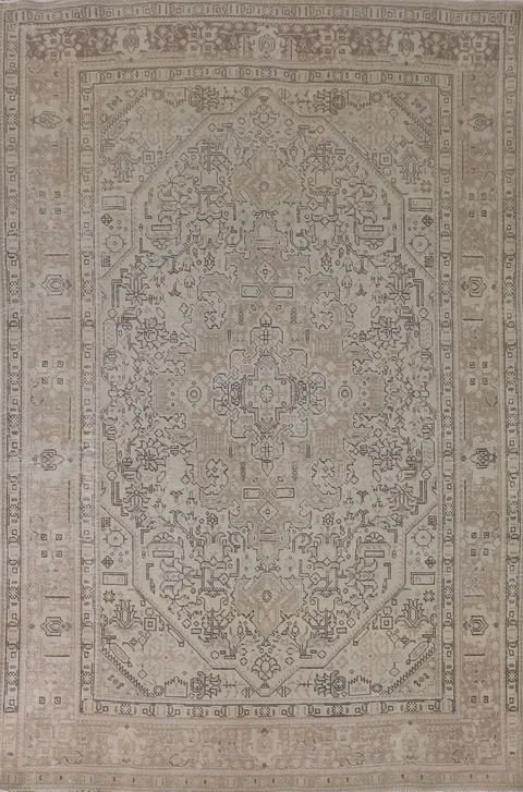Geometric Distressed Tabriz Persian Area Rug 7x10