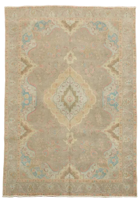 Vintage Muted Traditional Beige Taupe Persian Rug 8x11 ft