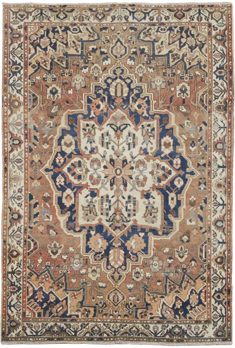 Vintage Geometric Handmade Wool Bakhtiari Persian Area Rug 7x10