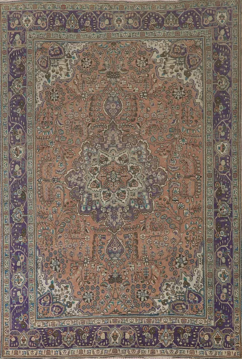 Vintage Floral Tabriz Persian Area Rug 7x10