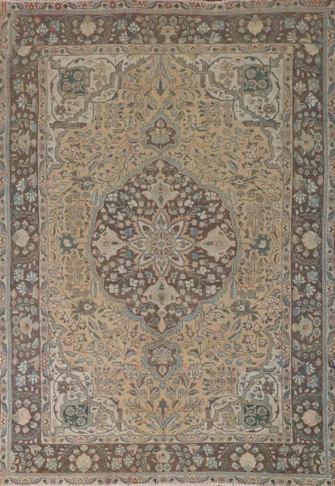 Vintage Floral Tabriz Persian Area Rug 7x9