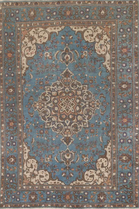 Over-Dyed Blue Tabriz Persian Area Rug 7x10