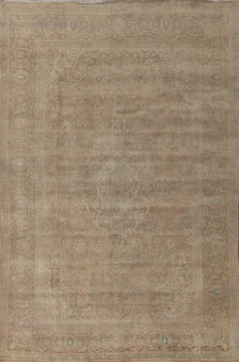 Distressed Wool Mashad Persian Area Rug 8x12