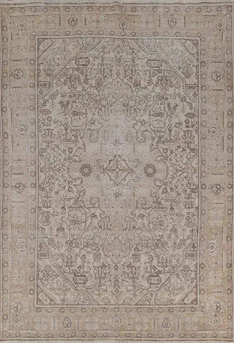 Distressed Geometric Tabriz Persian Area Rug 6x9