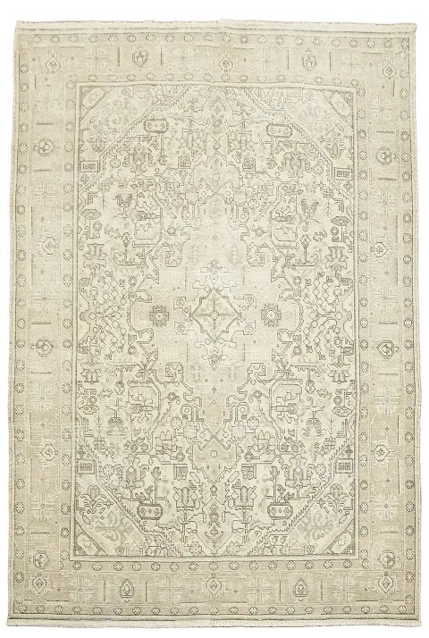 Distressed Geometric Tabriz Persian Area Rug 6x9