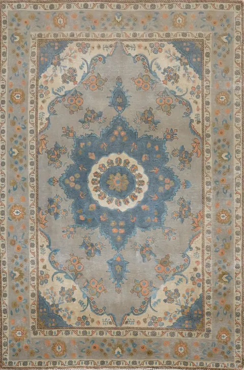 Distressed Over-Dyed Tabriz Persian Area Rug 7x10