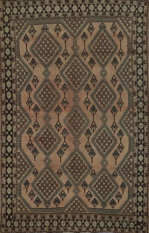 Vintage-Inspired Bakhtiari Persian Rug with Timeless Geometric Charm 7x10