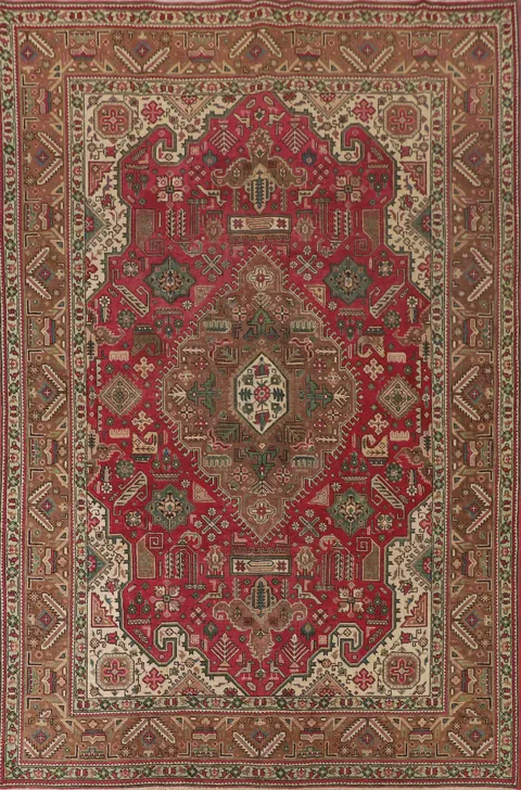 Geometric Pink Tabriz Living Room Area Rug 7x10