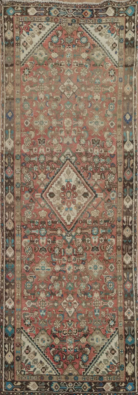 Geometric Harmony: Vintage Persian Runner Rug with Traditional Design 3'x10'