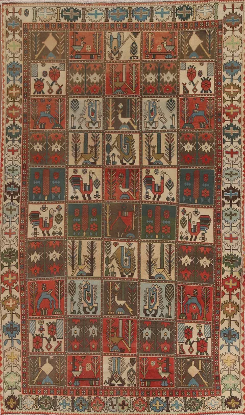 Animal Pictorial Bakhtiari Persian Area Rug 5x9