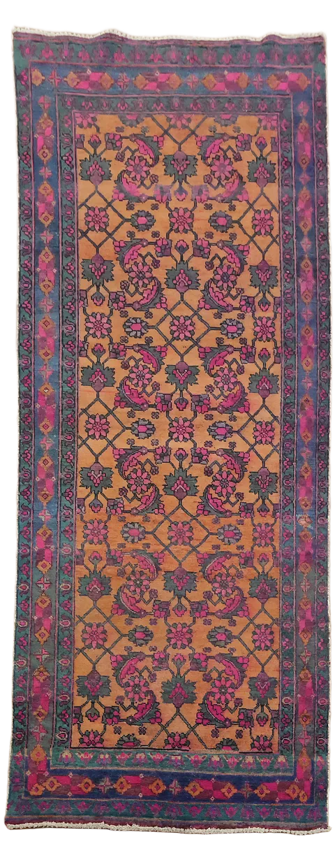 Over-Dyed Vintage Sirjan Persian Runner Rug 4x10