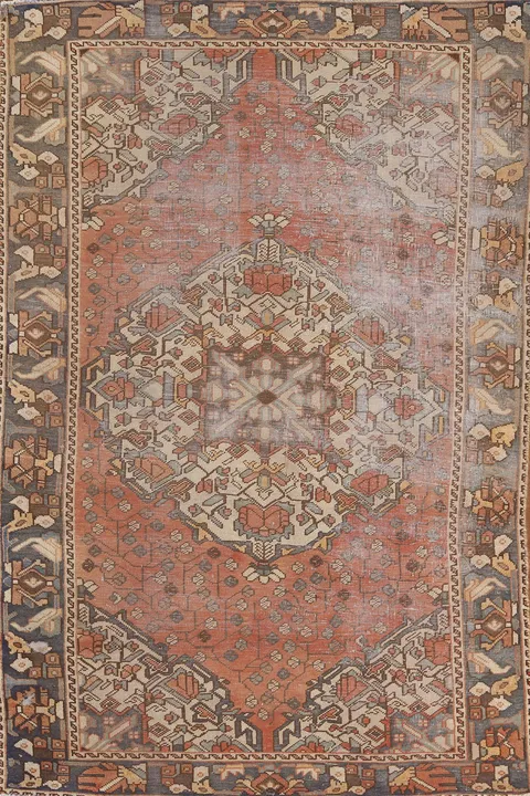 Distressed Wool Bakhtiari Persian Rug 4x7