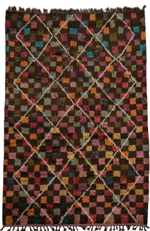Checkered Lines: Multicolored Geometric Moroccan Area Rug 7x11