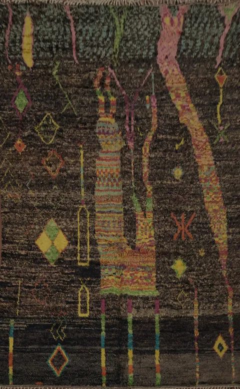 Bohemian Moroccan Large Area Rug 9x13 with Intricate Symbolic Designs